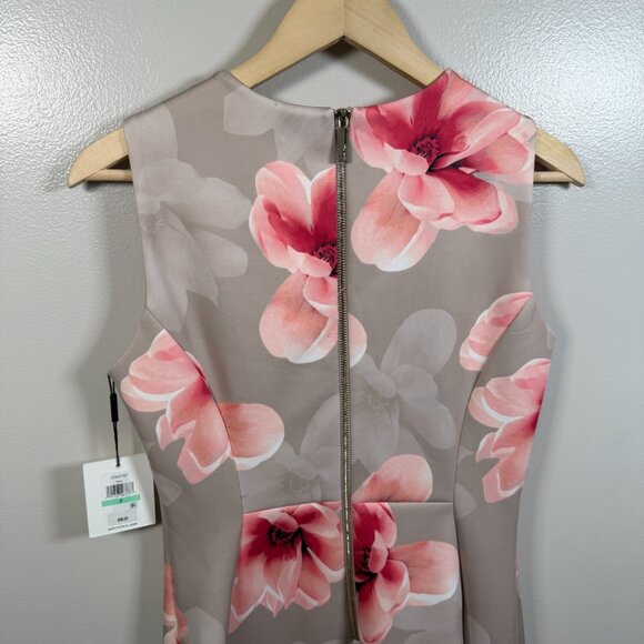 Calvin Klein Floral Scuba Sheath Dress Size 8 Pink Wedding Work Career Stretch - Picture 8 of 10